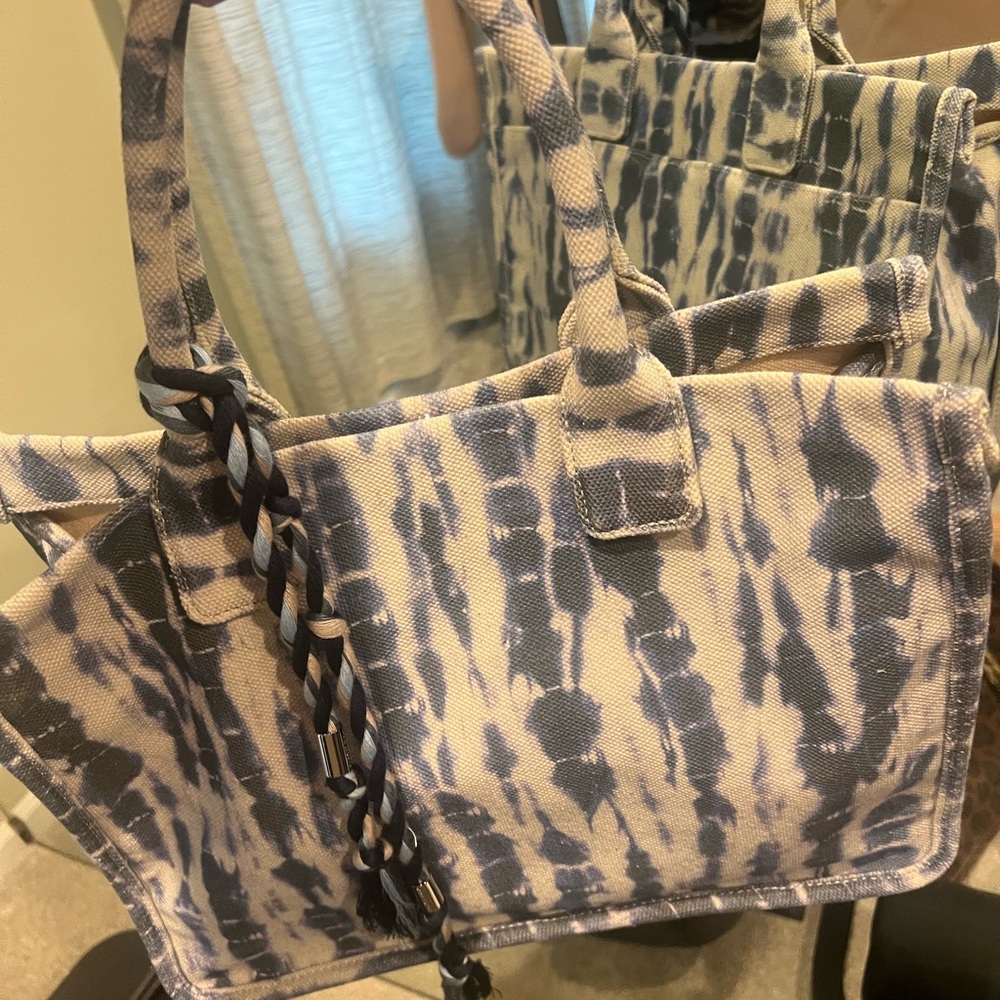 Vince Camuto Blue and Cream Tie-Dye Canvas Tote
